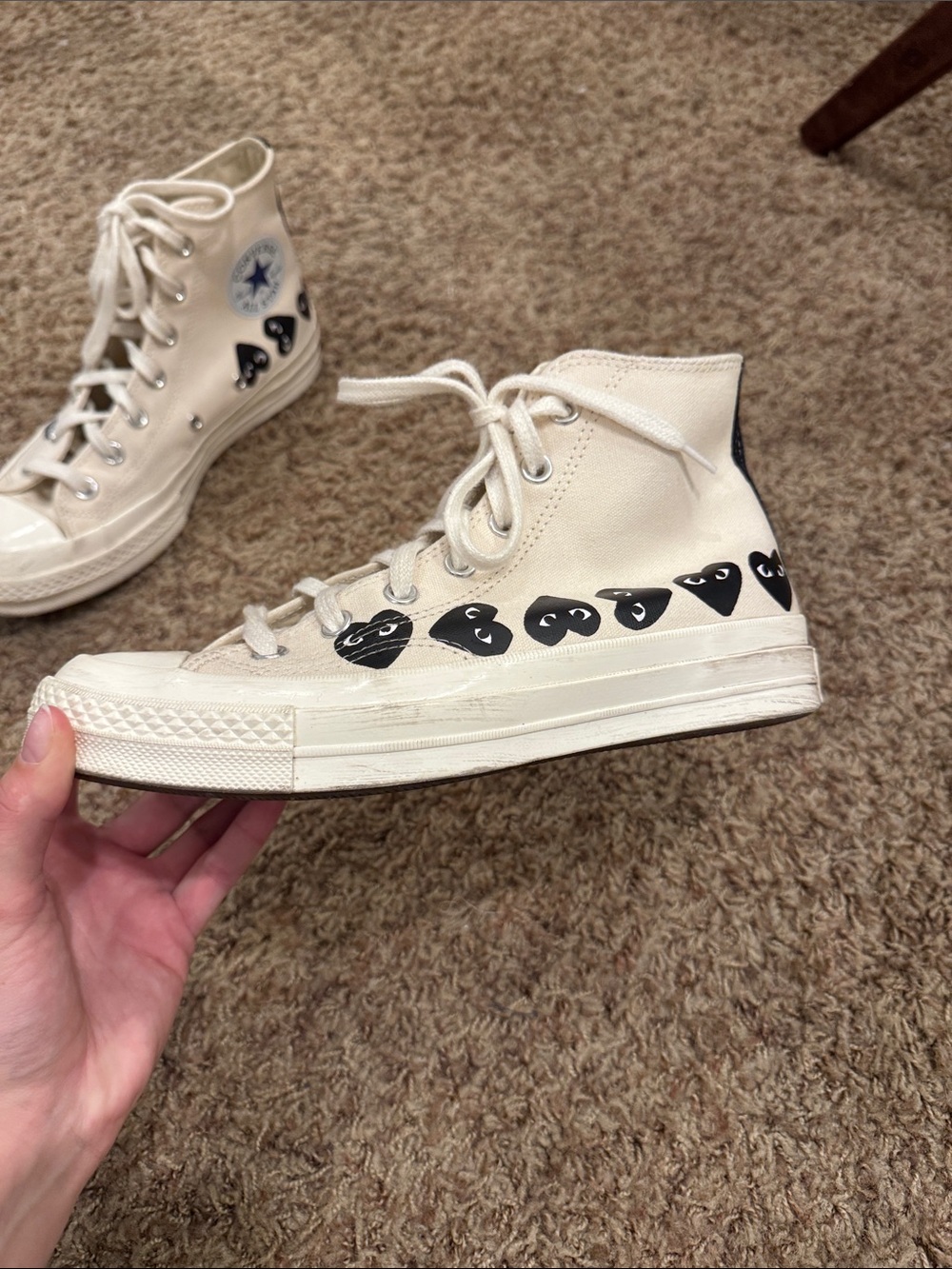 Converse Cream High-Top Sneakers with Black Heart Motif